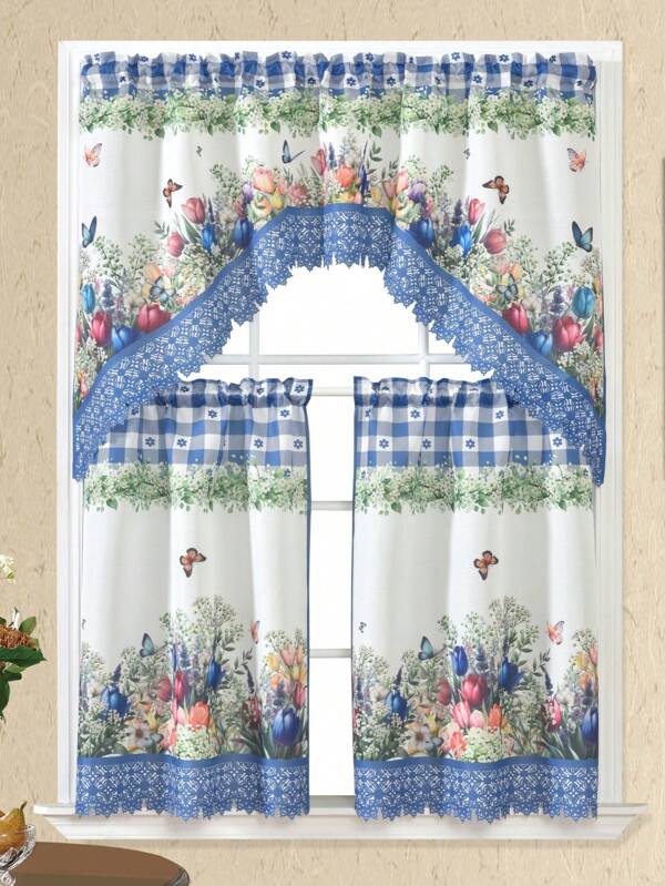 ABEST6522 Home&Living store 1 SET (3pcs/Set). Polyester Digital Printed Fabric, Lightweight And Breathable. Mother's Day Curtains, Short Curtains, Half Curtains, Kitchen Curtains And Cafe Curtains.