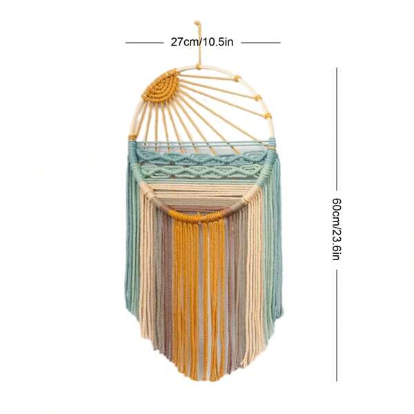 1pc Macrame Wall Hanging, Colorful Beach Landscape, Handmade Woven Floral Border, Fringed Bamboo Ring Backdrop, Dreamcatcher Wall Tapestry